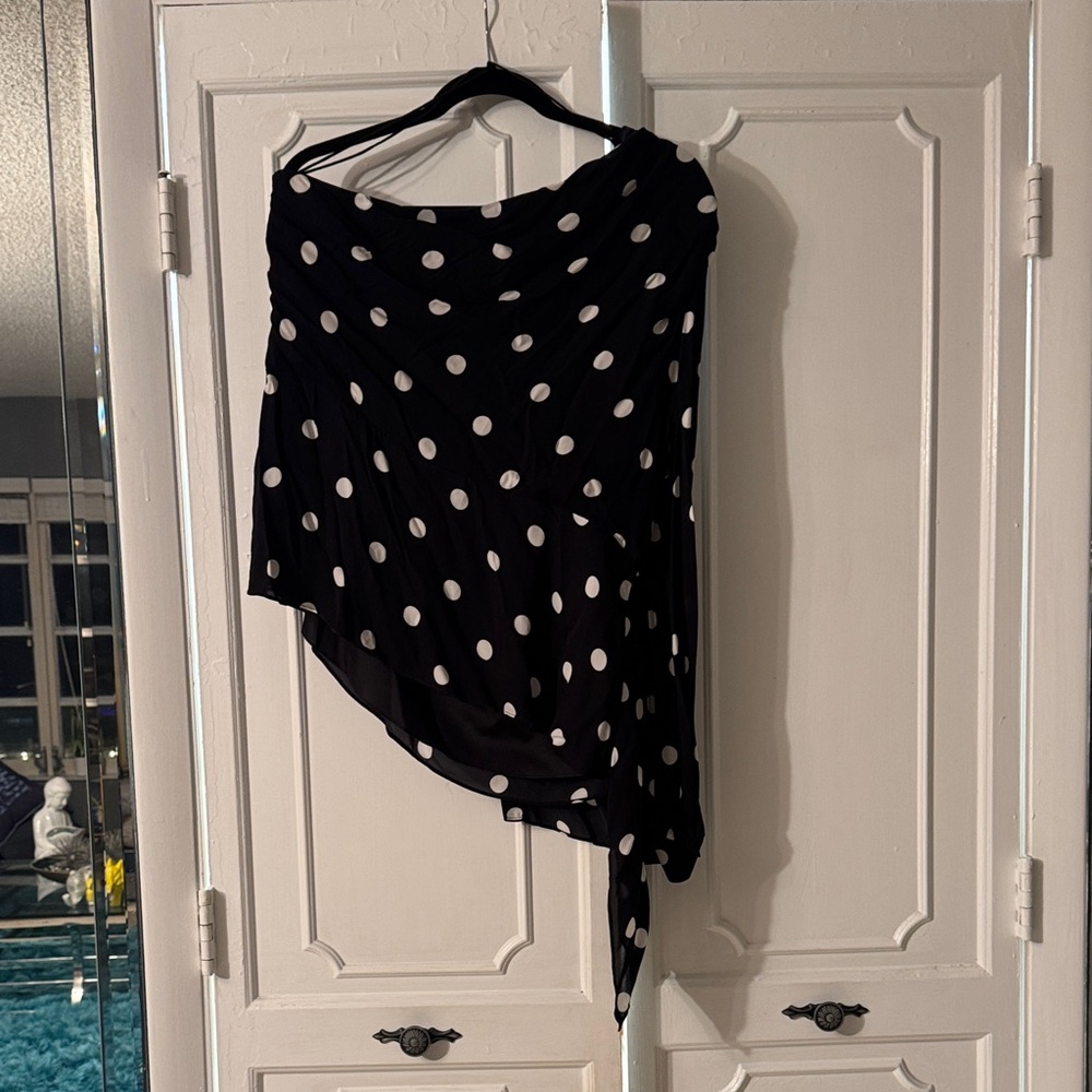 Elie Tahari Asymmetrical Black and White Polka Dot Top